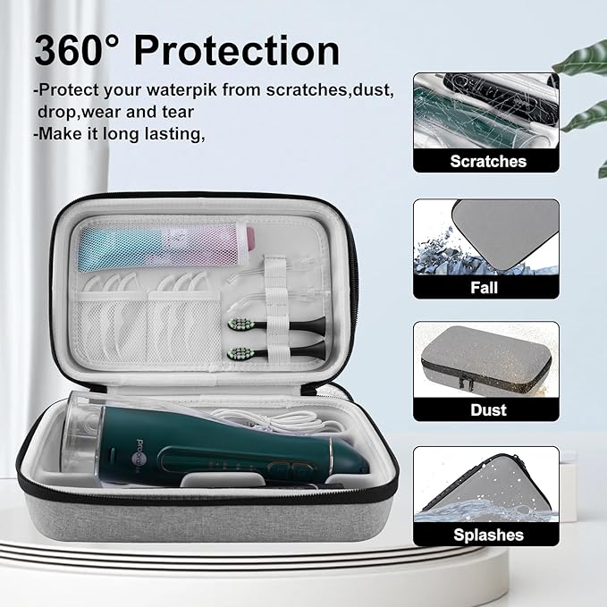 SMYV Water Flosser Travel Case, Portable Dental Oral Irrigator Travel Organizer with Handle, Hard Eva Storage Bag for Flosser, Electric Toothbrush, Toothpaset and Irrigator Accessories (Light Grey)