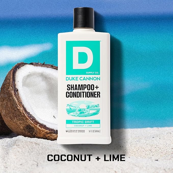 Duke Cannon Tropic Drift 2-in-1 Hair Wash for Men - Fresh Hair & Scalp - Shampoo & Conditioner, 14 oz, Hydrating Formula