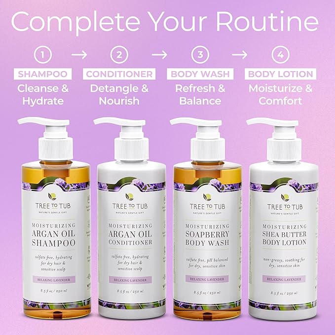 Tree To Tub Lavender Shampoo and Conditioner Set for Dry Hair, Dry Scalp, Frizz - Moisturizing Argan Oil Shampoo and Conditioner for Women & Men w/Organic Natural Aloe Vera