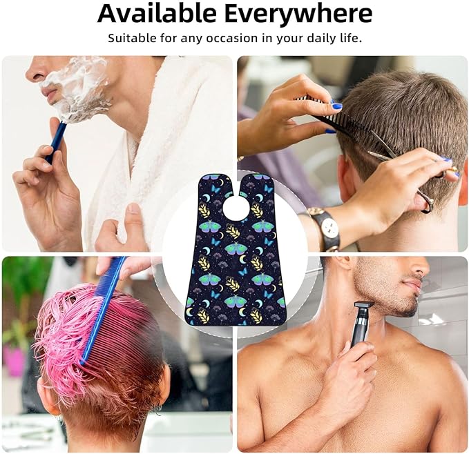 Men's Shaving Accessory Goth Moon Moth Butterfly, Waterproof Beard Apron with Hair Catcher & Suction Cups