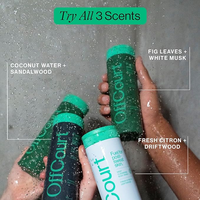 OffCourt Sulfate-Free Body Wash for Men & Women - Non-Drying Exfoliator with Glycolic & Lactic Acids Leaves Skin Fresh & Smooth with Fig Leaves and White Musk Scent, 14 Fl. Oz (Pack of 1)