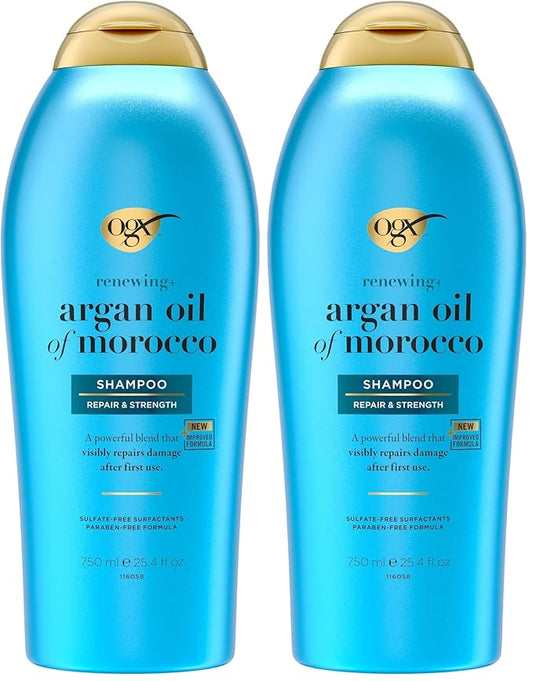 OGX Renewing + Argan Oil of Morocco Hydrating Hair Shampoo, Cold-Pressed to Help Moisturize, Soften & Strengthen Hair, Paraben-Free with Sulfate-Free Surfactants, 25.4 fl oz (Pack of 2)