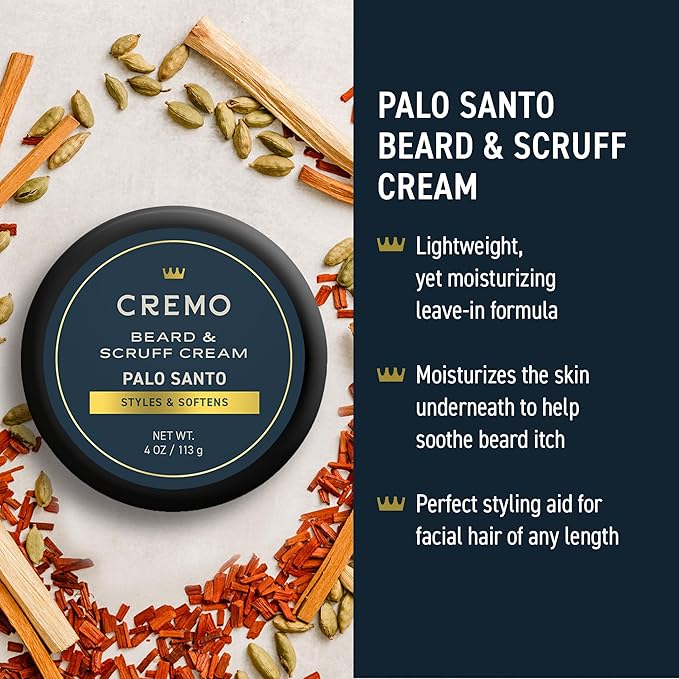 Cremo Palo Santo 2n1 Beard Wash & Softener + Palo Santo Beard & Scruff Cream Set for Short Beards