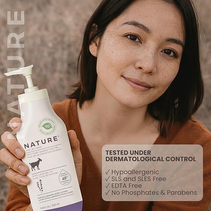 Nature by Canus Lavender Goat Milk Body Lotion, 11.8 oz - Creamy Moisturizer for Sensitive, Dry Skin, Rich in Vitamins A, B3, Zinc & Selenium