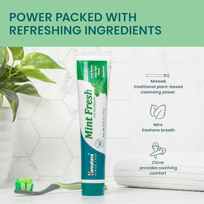 Himalaya Mint Fresh Gel Toothpaste, Fluoride Free to Reduce Plaque & Brighten Teeth, 6.17 oz, 3 Pack