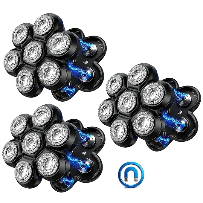 7 Head Floating Shaver Replacement Heads for Freebird Head Shaver for Bald Men, Universal Magnetic 7D Head Shavers for SHPAVVER/Wyklaus/Cyruzi Shaver Head,Black/3Pack