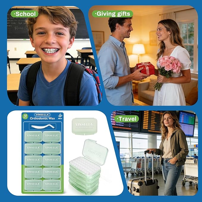 VINSULLA Orthodontic Wax for Braces - 500 Precut Dental Wax Dots Braces Wax Strips,Safe for Kids & Adults,Wax for Dental Brackets & Aligners 10Pack