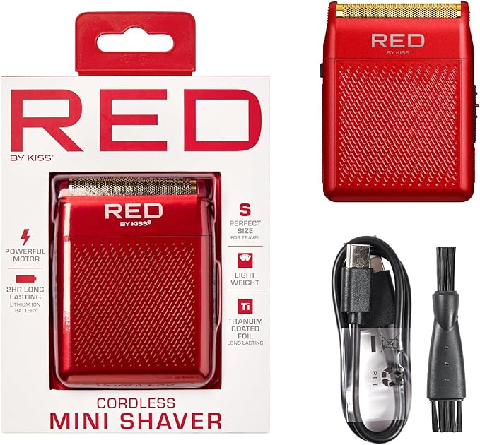 RED by Kiss Cordless Mini Shaver for Men, Compact High-Precision, Quick USB-C Charging, Non-Slip Grip, Long-Lasting Battery, Travel-Friendly Design, Powerful Motor for Efficient Shaving (Red)
