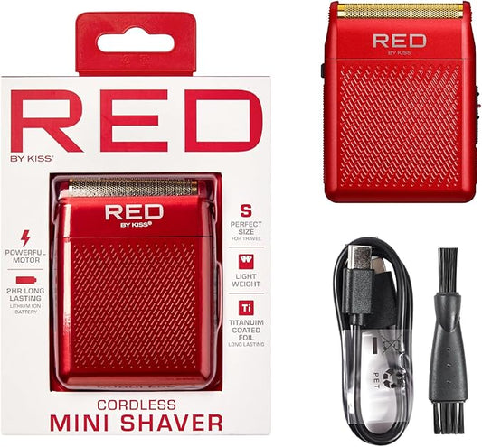 RED by Kiss Cordless Mini Shaver for Men, Compact High-Precision, Quick USB-C Charging, Non-Slip Grip, Long-Lasting Battery, Travel-Friendly Design, Powerful Motor for Efficient Shaving (Red)