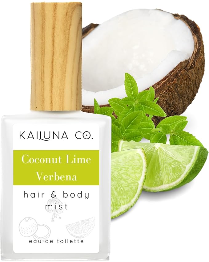 Coconut Lime Verbena Natural Hair & Body Mist Spray, Pure Essential and Fragrance Oils, Alcohol-Free, Handmade in California, 0.5Fl Oz