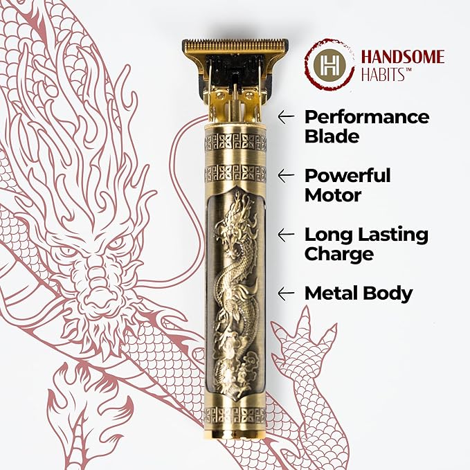 Limited Edition Handsome Habits Cordless Hair Trimmer for Men - Rechargeable Electric Razor with Stylish Metal Body, Year of The Dragon Design