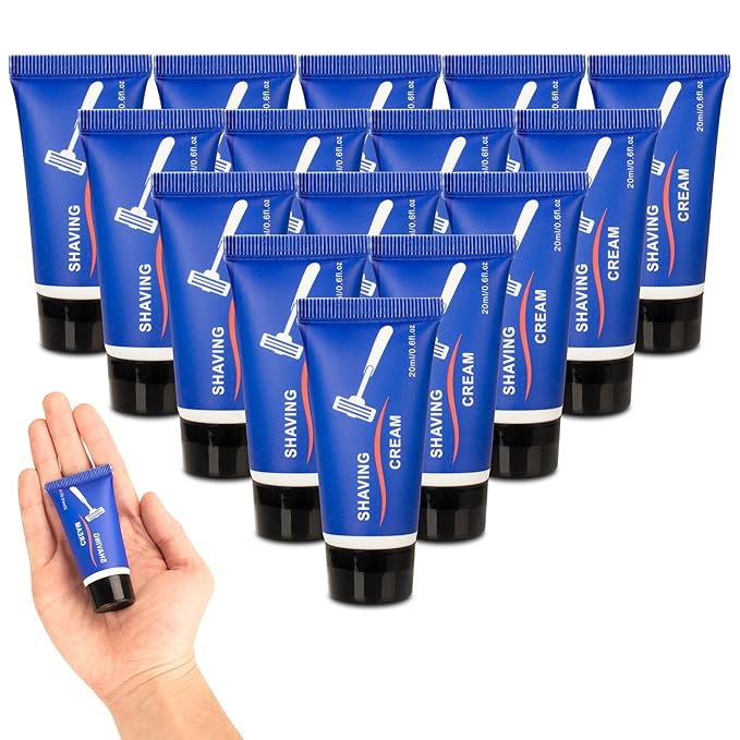 Shaving Cream Bulk, 20ml/0.7fl oz Travel Shaving Cream, Individually Packaged, Suitable for Travelling, Hotels, Home, Camping, Charities, Homeless People (20-PACK)