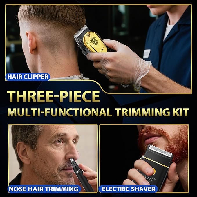 Hair Clippers for Men with LED Display, 3-Piece Grooming Kit Includes Hair Clipper, Beard Trimmer and Nose Hair Shaver, Complete Cordless Set for Home Use