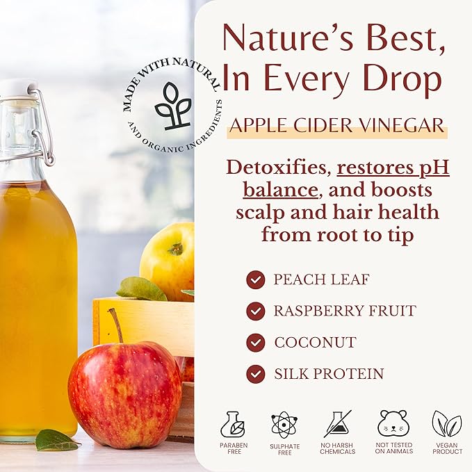 Apple Cider Vinegar Shampoo and Conditioner Set, Deep Cleans, Clarifies, Detoxes Scalp & Hair, Balances pH, Botanical, Sulfate & Paraben Free, 16 fl oz Each