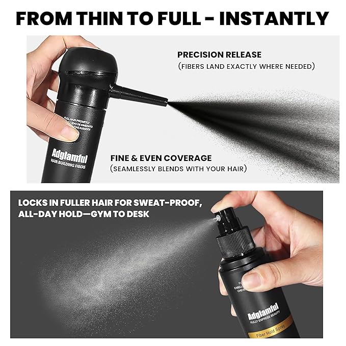 Hair Building Fibers & Hold Spray Set – Instant Hair Thickening for Thinning Hair, Natural Finish, Long-Lasting Coverage for Sparse Roots & Hairline, Light Brown (30g + 120ml)