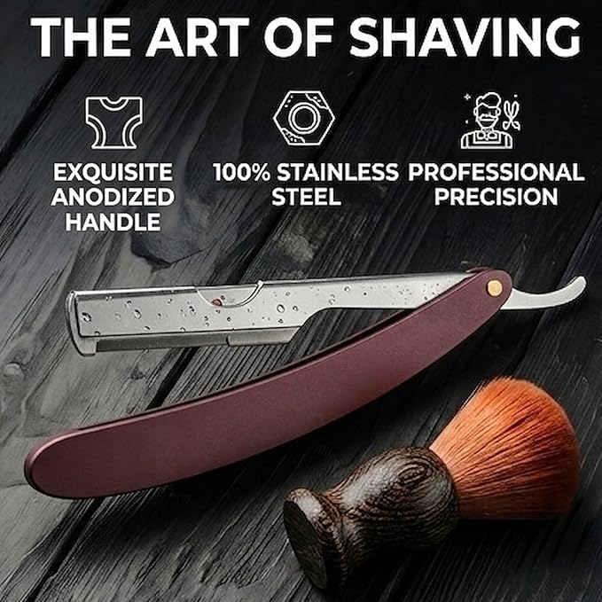 Professional straight razors for men, Stainless Steel straight edge razor for barber - Beard blade Barber Razor with Walnut Wood Handle, Shaving Razor & Beard blade line up razor for Men's