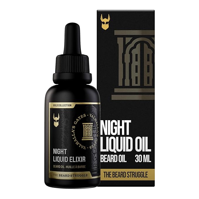 The Beard Struggle - Beard Growth Oil - Valhalla's Gates, Gold Collection (1 Fl oz) - Night Liquid Elixir - Beard Oil for Men - Softens, Moisturizing, & Healthier Beard Growth