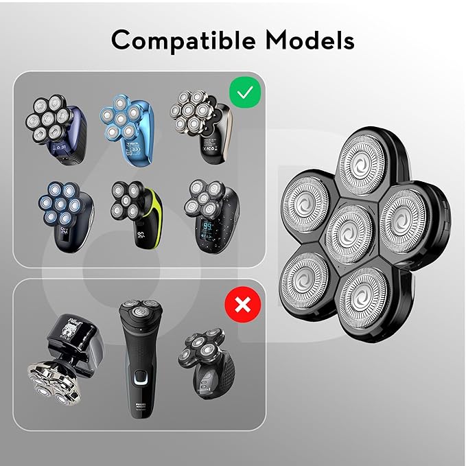 Kibiy 6D Blade Replacement Heads, Electric Shaver Replacement Head for Electric Razor for Men Wet and Dry Compatible Many Models Waterproof Head Razor - Black