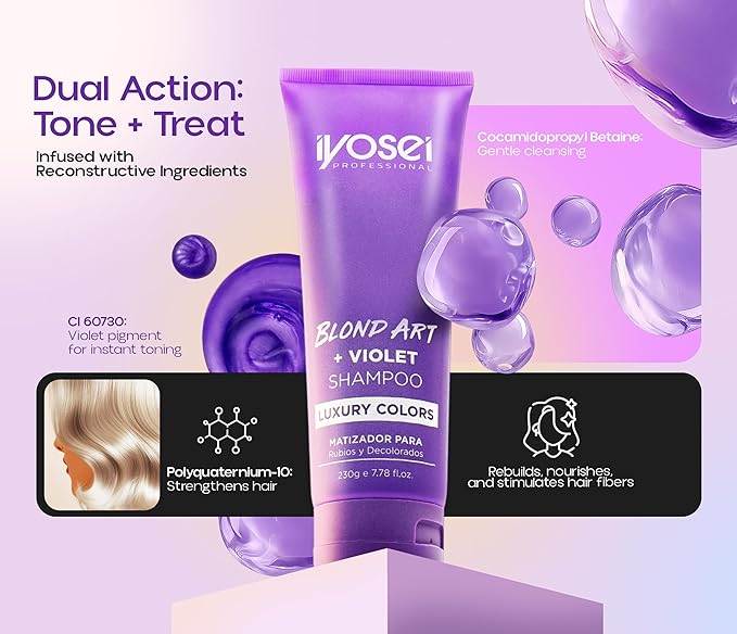 Professional Purple Shampoo Blond Art + Violet – Shampoo for Blondes with Highlighted, Bleached & Gray Hair – Intense Purple Toning for Blonde Hair Care and Color Balance – 7.78 Fl oz Tube