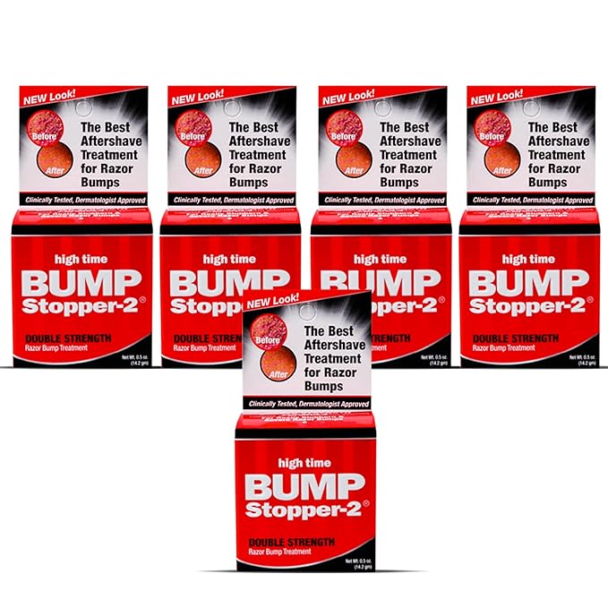High Time Bump Stopper 2 Double Strength Ingrown Hair Cream | Aftershave Lotion for Men and Women | Razor Bump Balm | 0.5 OZ (5 Pack)