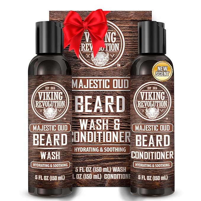 Viking Revolution Beard Wash and Beard Conditioner for Men with Argan Oil and Jojoba Oil - Beard Softener and Strengthener Beard Care Beard Shampoo and Conditioner with Beard Oil (5oz, Majestic Oud)