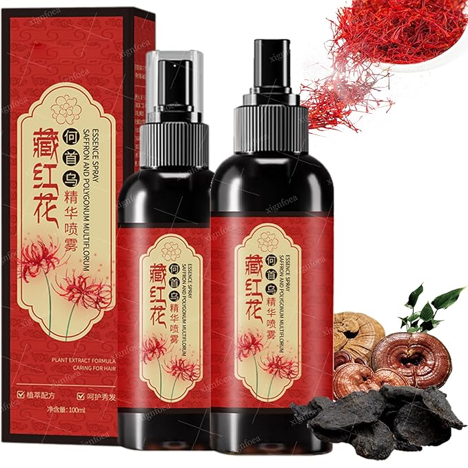 Saffron Hair Blackening Spray, Saffron Herbal Spray, Japanese Hair Essence Spray for Soft, Silky, Nourishes & Strengthens Hair, Improves Dryness & Frizz (2 Pcs)
