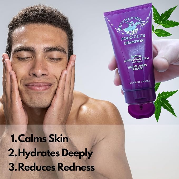 Beverly Hills Polo Club BHPC Champion After Shave Balm for Men | 5oz Soothing, Hydrating & Revitalizing Post-Shave Skincare for Razor Burn Relief