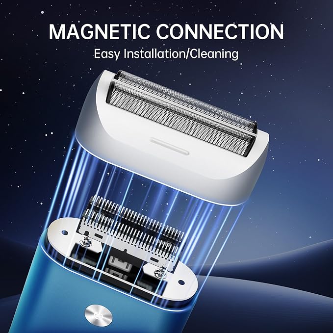 Portable Electric Razor for Men with 8,000 RPM Dual Floating Blade, 1H Charge for 60 Days, Type-C, IPX7 & Anti Pinch, Design for Daily/Travel Use, Electric Foil Shavers for Face, Navy