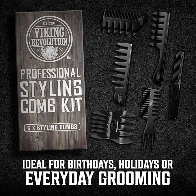 Viking Revolution Professional Styling Hair Combs for Men (6 Pieces) - Mens Comb for Hair Styling, Texturizing, Grooming and Detangling - Anti-Static, Durable and Easy to Clean