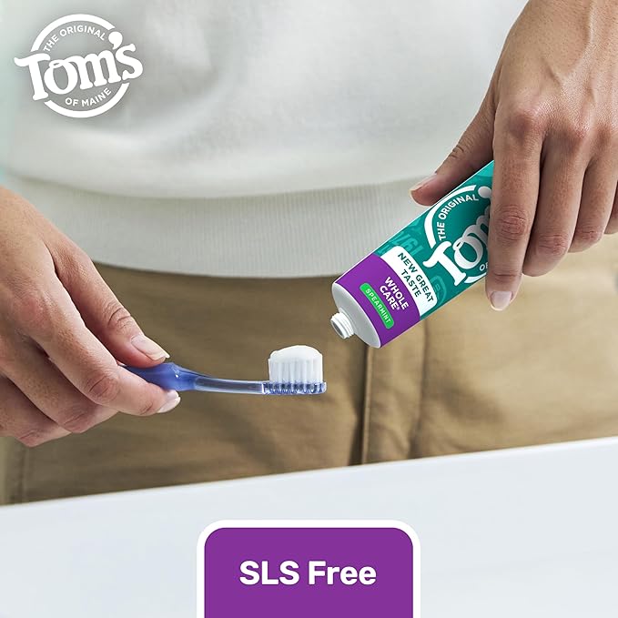 Tom's of Maine Whole Care Natural Toothpaste with Fluoride, Spearmint, 4 Ounce (Pack of 3), (Packaging May Vary)