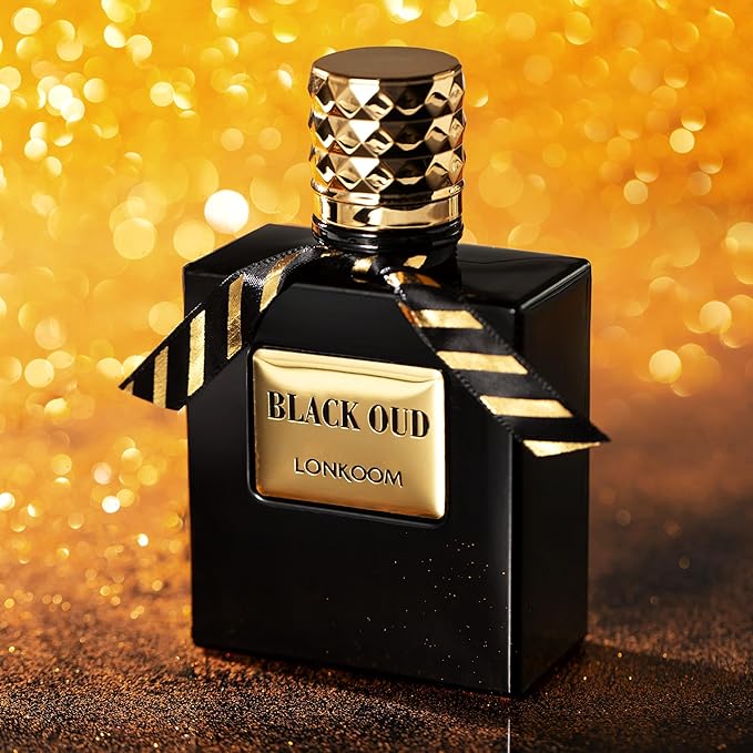 Lonkoom Black Oud Perfume for Men, Woody Eau De Parfum Spray Long-Lasting Fragrance, Notes of Lanvender Salvia Bergamot Chrysophoron Cocoa Pod Cardamom Patchouli Leather Vetiver