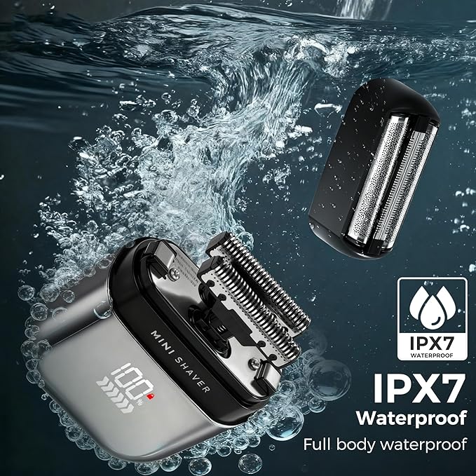 Foil Shavers for Men, Electric Shavers for Men Face, Pocket Shaver USB Mini Shavers for Men, Electric Foil Shavers with Type C Rechargeable and LED Display, IPX7 Waterproof for Travel & Home