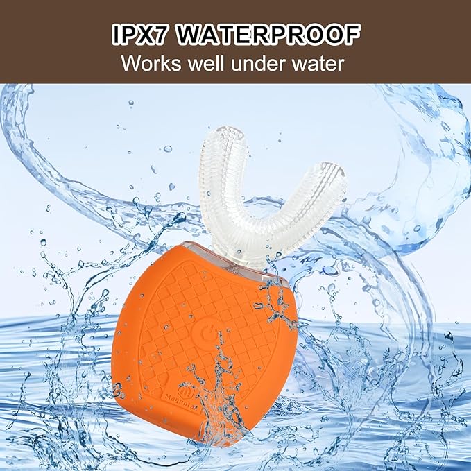 Ultrasonic U-Shaped Toothbrush for Adults, Electric Toothbrush for Teeth Whitening, Automatic 360-degree with Waterproof IPX7,3 Modes for Cleaning(Orange)