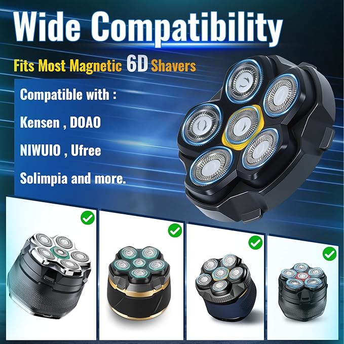 Magnetic 6D Shaver Replacement Heads – Universal Compatible with Kensen,DOAO,NIWUIO,Ufree,Solimpia & Most Most 6D Magnetic Electric Shavers for Bald Men & Face Shaving (4-Pack)