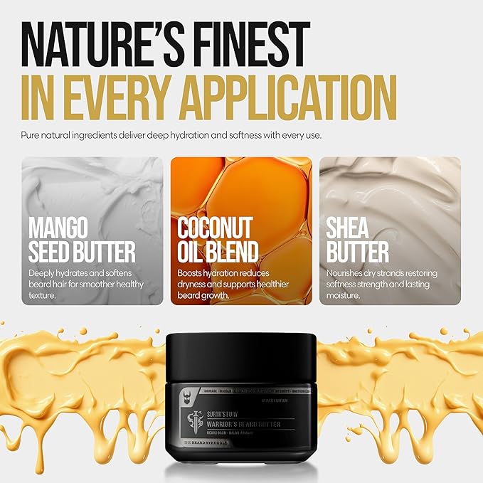 The Beard Struggle Warrior’s Beard Butter Surtr's Fury - Platinum Collection - Non-Greasy Low-Hold Formula, Luxurious Cologne-Grade Fragrances 100% Natural - 50g / 1.76 US. oz. Warrior-Glass Jar