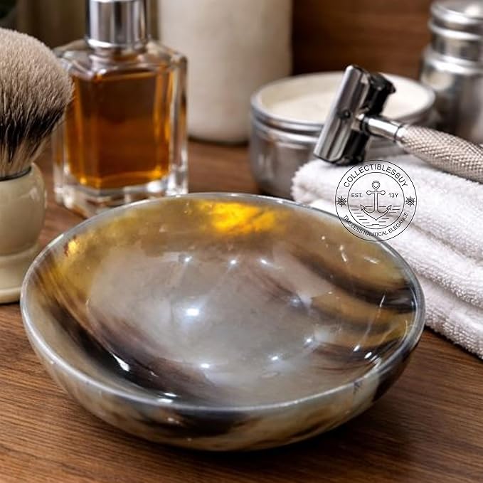 collectiblesBuy Genuine Ox Horn Shave Bowl Polished Finish Palm Shaving Soap Bowl Handcrafted Elegant & Unique Design