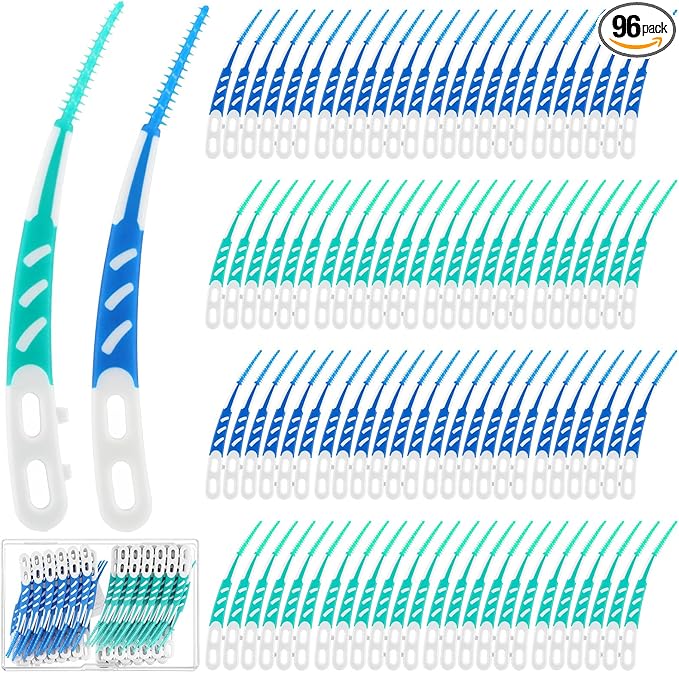 Sibba 96Pcs Silicone Dental Floss Picks, Premium Dual-Use Toothpicks Soft Pick for Teeth Cleaning, Disposable Interdental Brushes for Food Debris Removal Dental Nerve Care