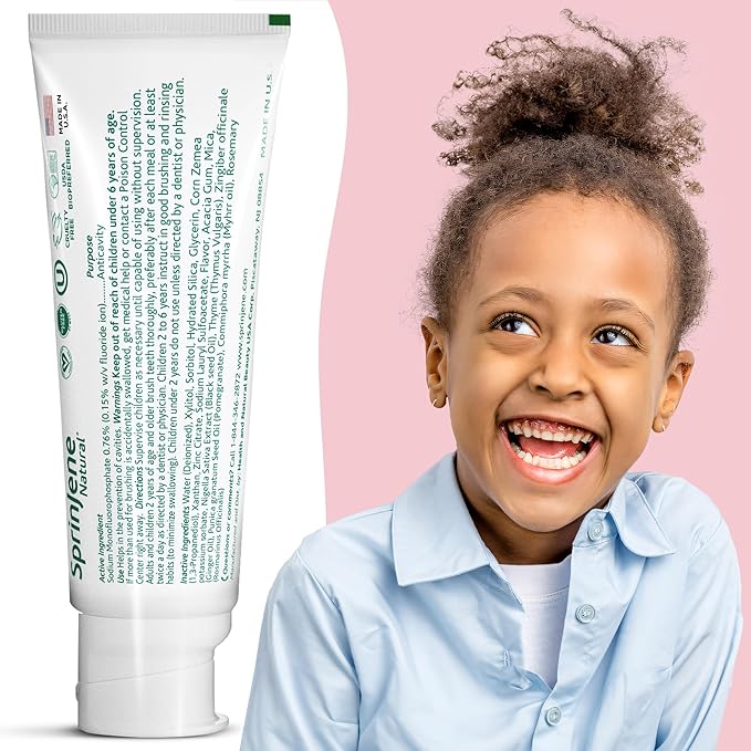 SprinJene Natural Children’s Toothpaste – Fluoride Free Strawberry Toothpaste for Toddlers & Kids – Gentle Safe Natural Formula with Patented Black Seed Oil & Zinc – Made in The USA (2 Pack)