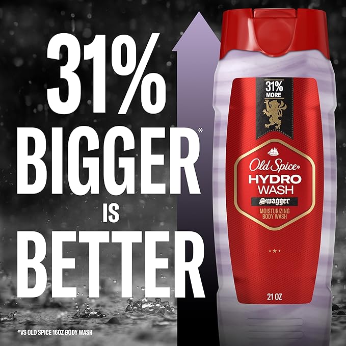 Old Spice Moisturizing Body Wash for Men, Hydro Wash, 2-in-1 Long Lasting Scent & Deep Hydration, 24/7 Shower Fresh, Swagger Scent, 21 oz,2 Count (Pack of 2)