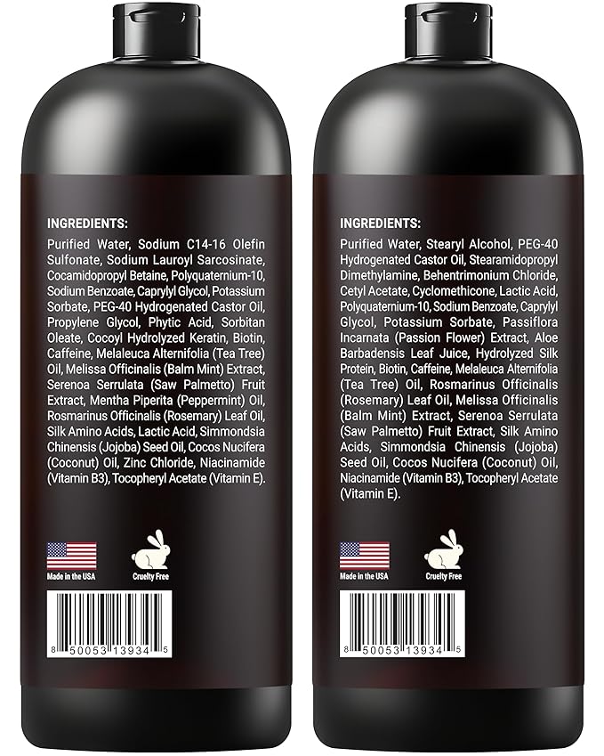 Biotin Rosemary Shampoo and Conditioner Set - Sulfate Free Scalp Care & Hair Strengthening for Thinning, Color-Treated Hair - Rosemary Oil for Men & Women - Made in USA - 16 fl oz Each