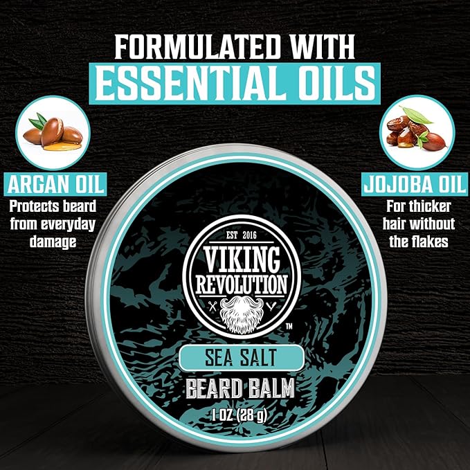 Viking Revolution 4 Beard Balm Variety Pack (1oz Each) – Coffee & Whiskey, Palo Santo, Sea Salt and Unscented – Styles, Strengthens & Softens Beards & Mustaches – Leave-In Conditioner Wax for Men