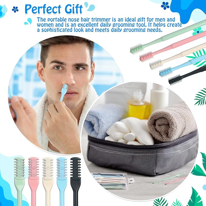 48 Pcs 2-in-1 Nasal Hair Cutter Double Sided Nose Hair Trimmer Bulk for Women Men Portable 360° Rotating Manual Nose Nasal Knife Soft Cleaning Brush Box Package Multicolor