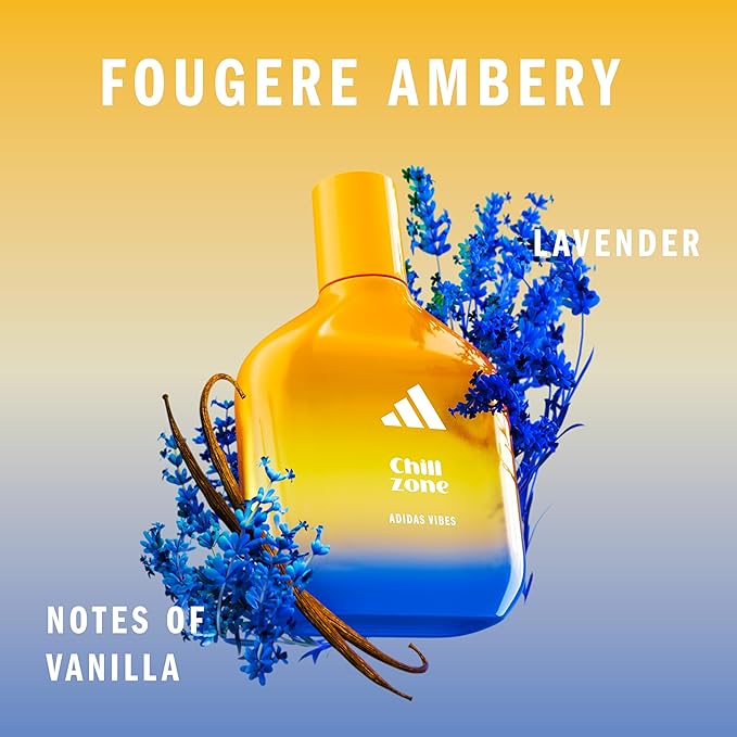 Adidas Vibes Chill Zone Eau de Parfum 1.6 fl oz (Pack of 1), Notes of Amber, Lavender, and Vanilla, Unisex Fragrance, Long Lasting, Sporty Fragrance, Travel Size