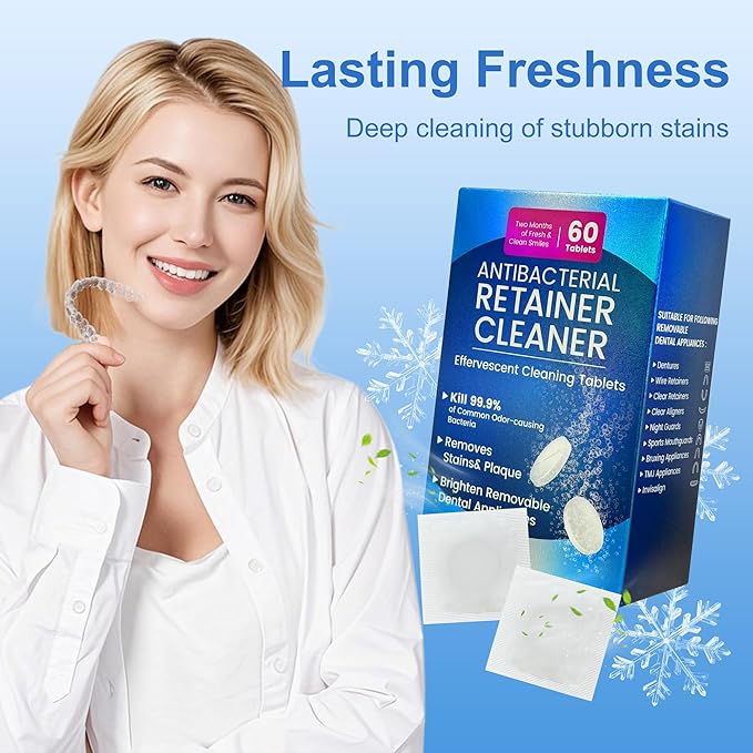 Retainer Cleanser Tablets 23mm.Ultrasonic Retainer Cleaner Tablets for Dentures and Invisalign - Effective Dental Cleaning for Teeth and Retainers-60pack