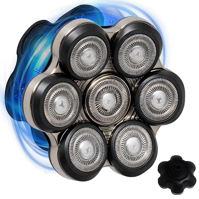 Magnetic Head Shaver Replacement Heads, 7 Double Ring Waterproof Rotary Razor Blades for Bald Men Compatible with Freebird wyklaus shpavve(Silver) (black7D)