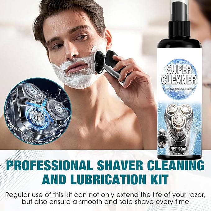 Electric Shaver Cleaner, Deep Cleaning Formula, 120ml, Shaver Clēāning Spray, Rāzor Maintenance Solution, Includes Cleaning Brush, for Electric Shavers, Beard Trimmers, Hair Clippers, and Grooming To