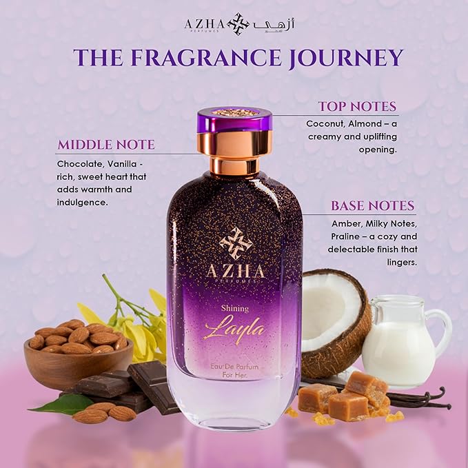 Shining Layla Eau de Parfum for Women, Creamy Vanilla Gourmand Perfume Spray with Coconut, Almond, Chocolate & Praline, Long Lasting Women's Fragrance, Butterfly Nebula, 3.4 Fl Oz