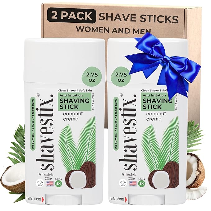 Shavestix Shaving Cream Stick 2.75 Oz [2 Packs]- Travel Size Toiletries for Women | Coconut Milk Based Razors, Shavers Friendly Hair Removal Cream Shave Bar | Sub Shaving Gel, Soap, Foam