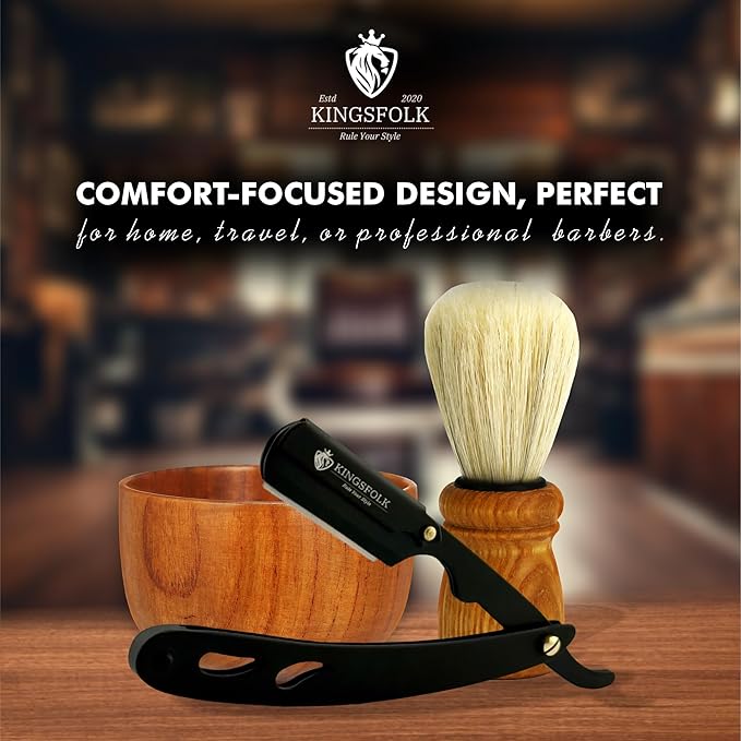 Professional Straight Razor Kit, Black Stainless Steel, with 100 Platinum Blades, Leather Pouch, Cleaning Cloth, Nitrile Gloves Ergonomic Design for Barbers and Home Grooming