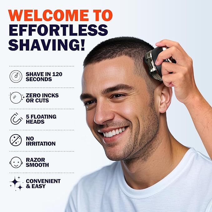Toncoke 5D Head Shaver for Bald Men, IPX7 Waterproof Electric Shaver with LED Display, 2-Speed Cordless Rotary Razor for Face Nose Beard, Wet/Dry USB-C Charging Gift for Men